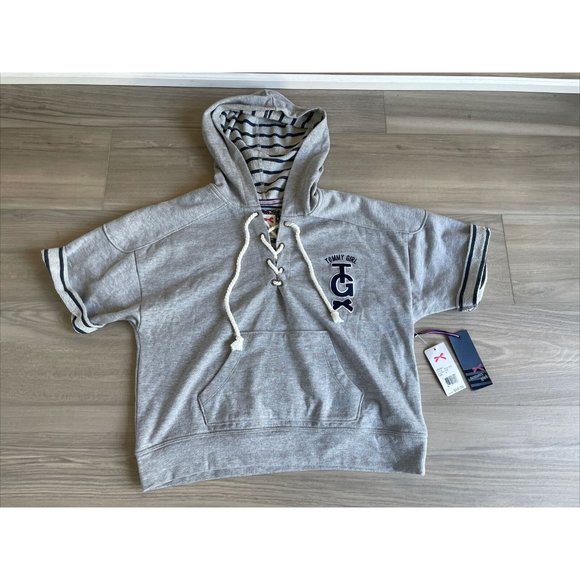 Tommy Hilfiger Tommy Girl Cropped Sweatshirt Sweater Grey Nautical Women’s M NWT - Picture 1 of 11